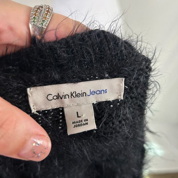 Calvin Klein Black Fuzzy Acrylic Cotton Sweater Large Oversize Business Casual - Picture 5 of 6